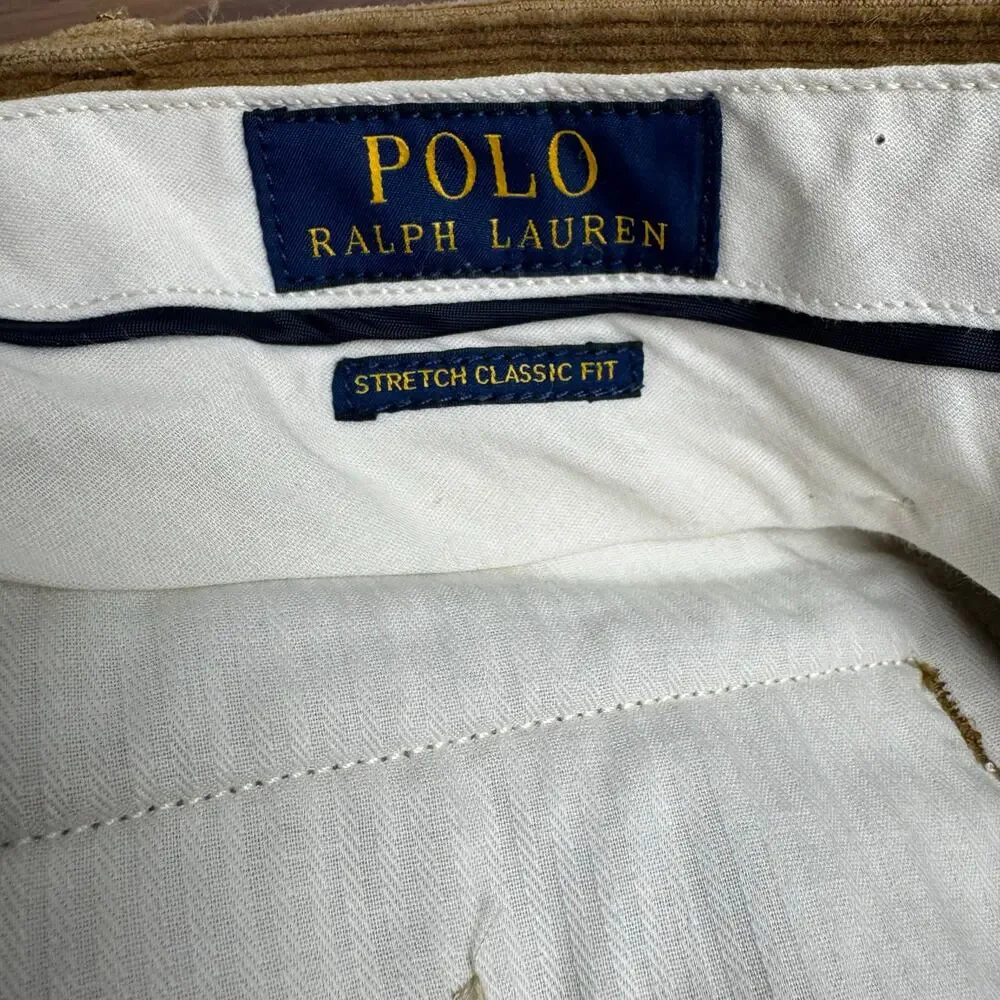 Polo Ralph Lauren Stretch Classic Fit Tan Corduroy‎ Pants Mens 36x32
